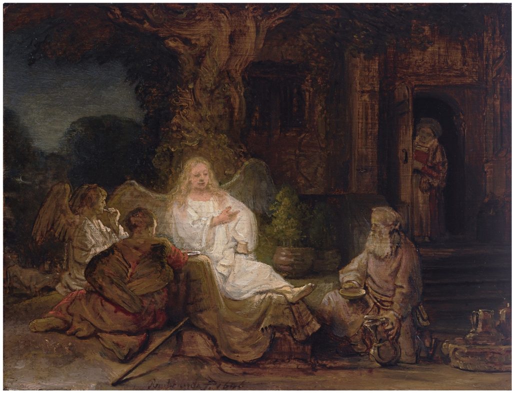 Abraham accueillant les trois visiteurs aux chênes de Mambré, peinture