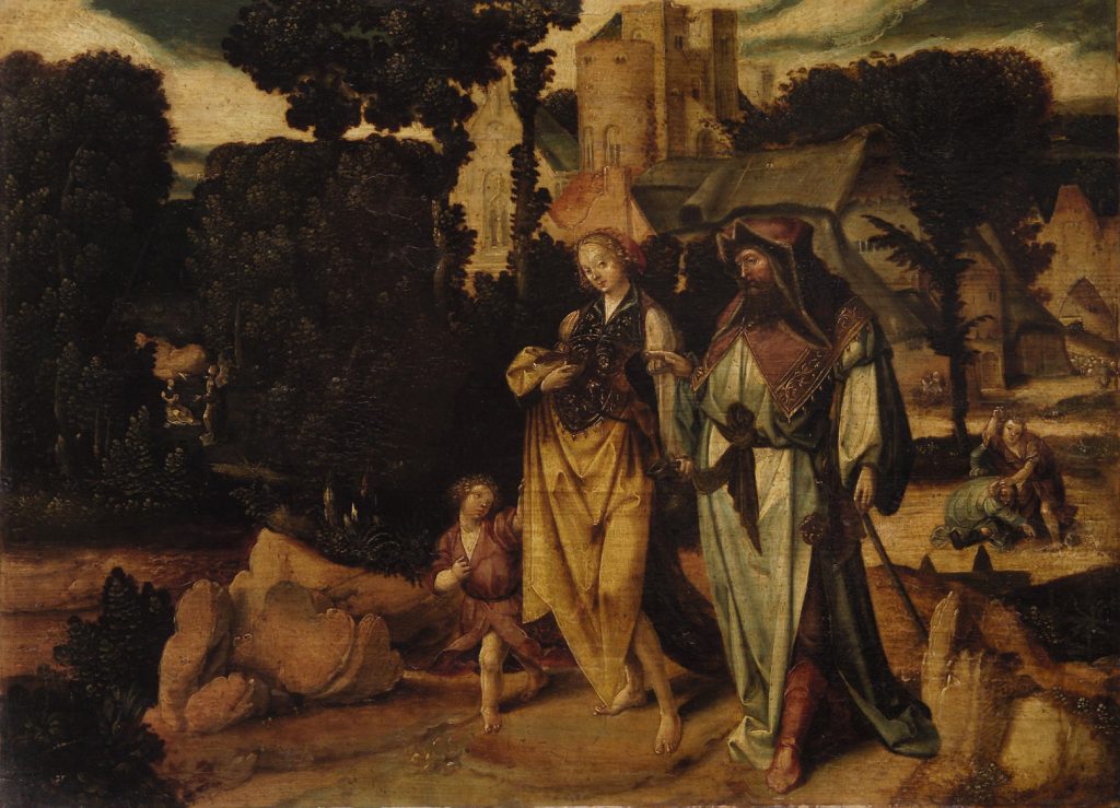 Le renvoi d'Agar par Abraham, peinture ancienne