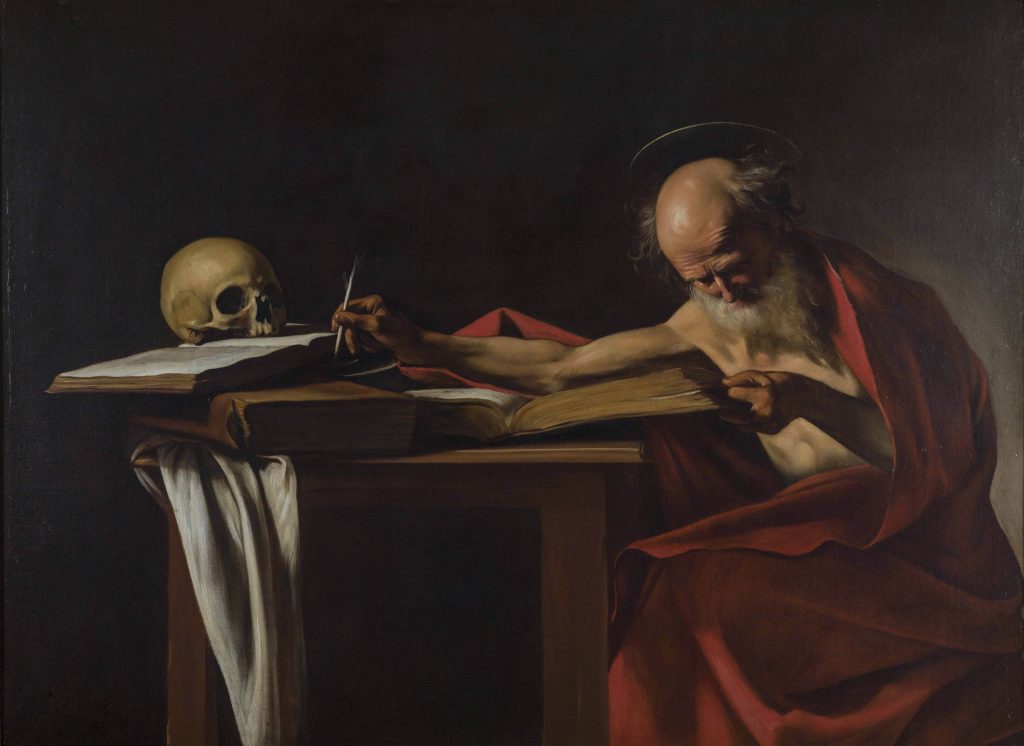 Saint Jérôme écrivant, par Le Caravage (1605-1606), galerie Borghèse à Rome.