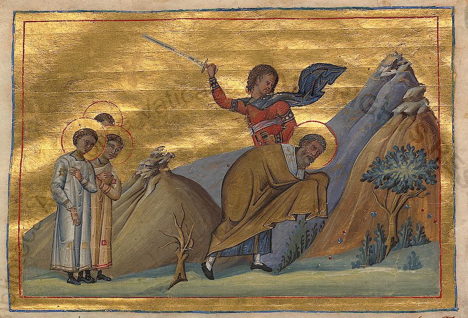 Miniature du Ménologe de Basile II montrant le martyre d’une famille chrétienne