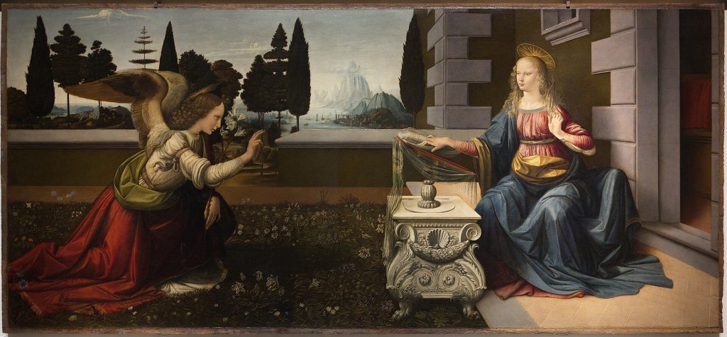 Annonciation de Léonard de Vinci conservée à la galerie des Offices de Florence