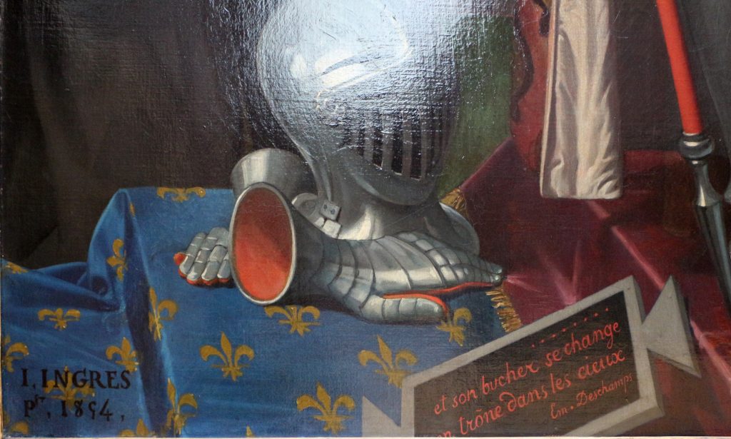 Jeanne d'Arc en armure dorée au sacre de Charles VII, détail du tableau d'Ingres conservé au Louvre