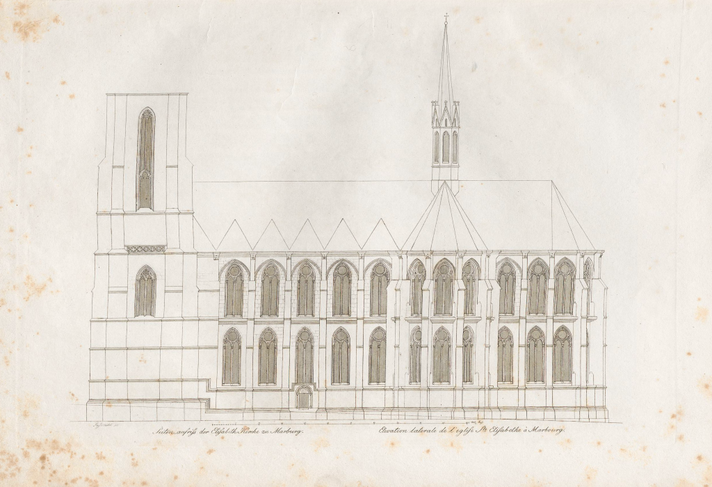 Gravure ancienne représentant une église gothique en Allemagne